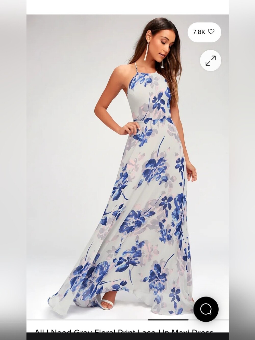 All I Need Grey Floral Print Lace-Up Maxi Dress